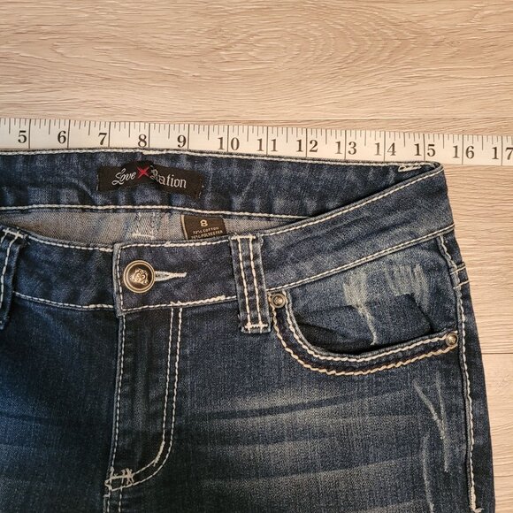 LOVE NATION Jeans Size 8 Bootcut Low Rise Medium Dark Wash Western Stretch - Picture 5 of 10